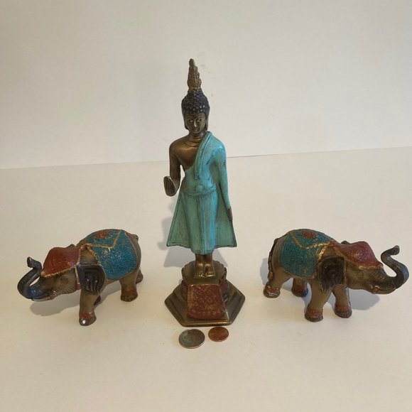 Vintage 3 Piece Set of A Metal Brass Lady and 2